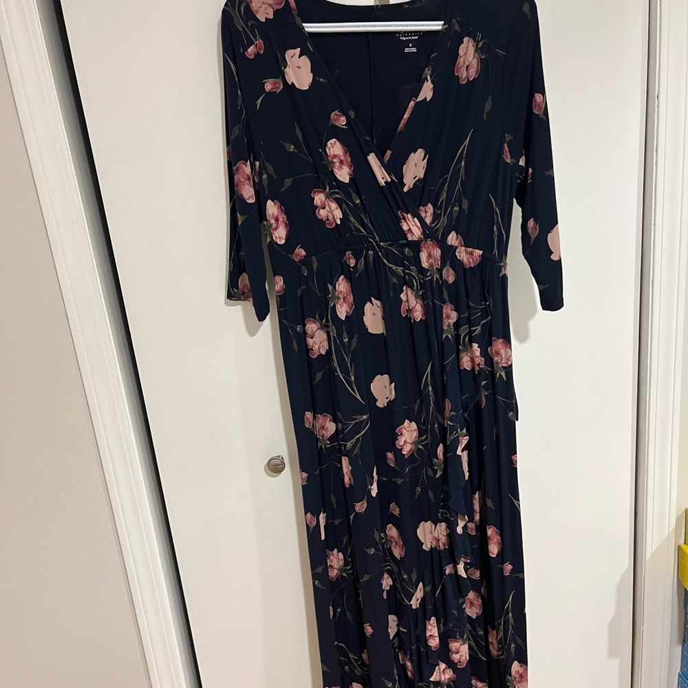 Isabel Maternity by Ingrid & Isabel Blue Wrap Gown with Cuffed Sleeves